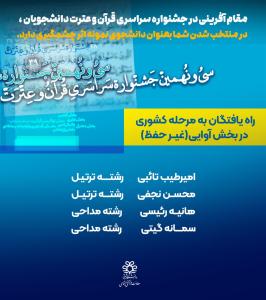 راه یافتگان به مرحله کشوری در رشته های بخش آوایی (رشته های غیر حفظ)